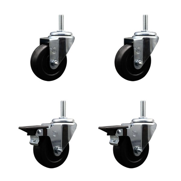 Service Caster 35 Inch Soft Rubber Wheel Swivel 58 Inch Threaded Stem Caster Set 2 Brakes SCC SCC-TS20S3514-SRS-58212-2-PLB-2 - main